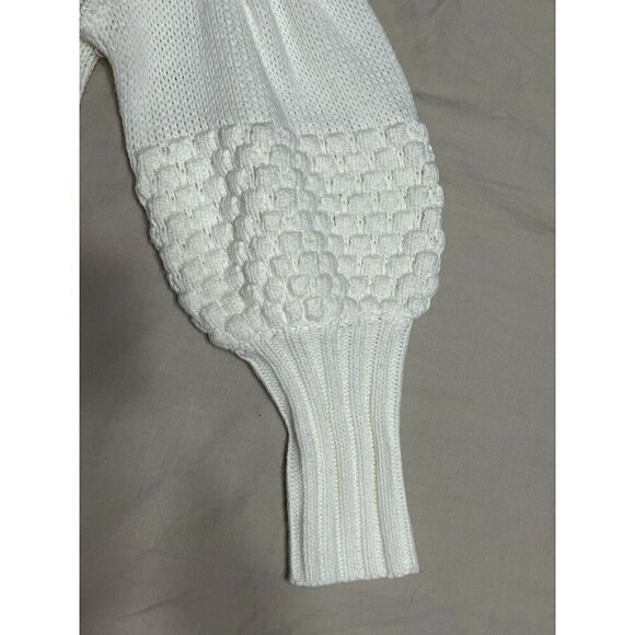 A Love Story Women's Small Chunky Knit White Sweater With Puff Sleeves Textured - Picture 2 of 11